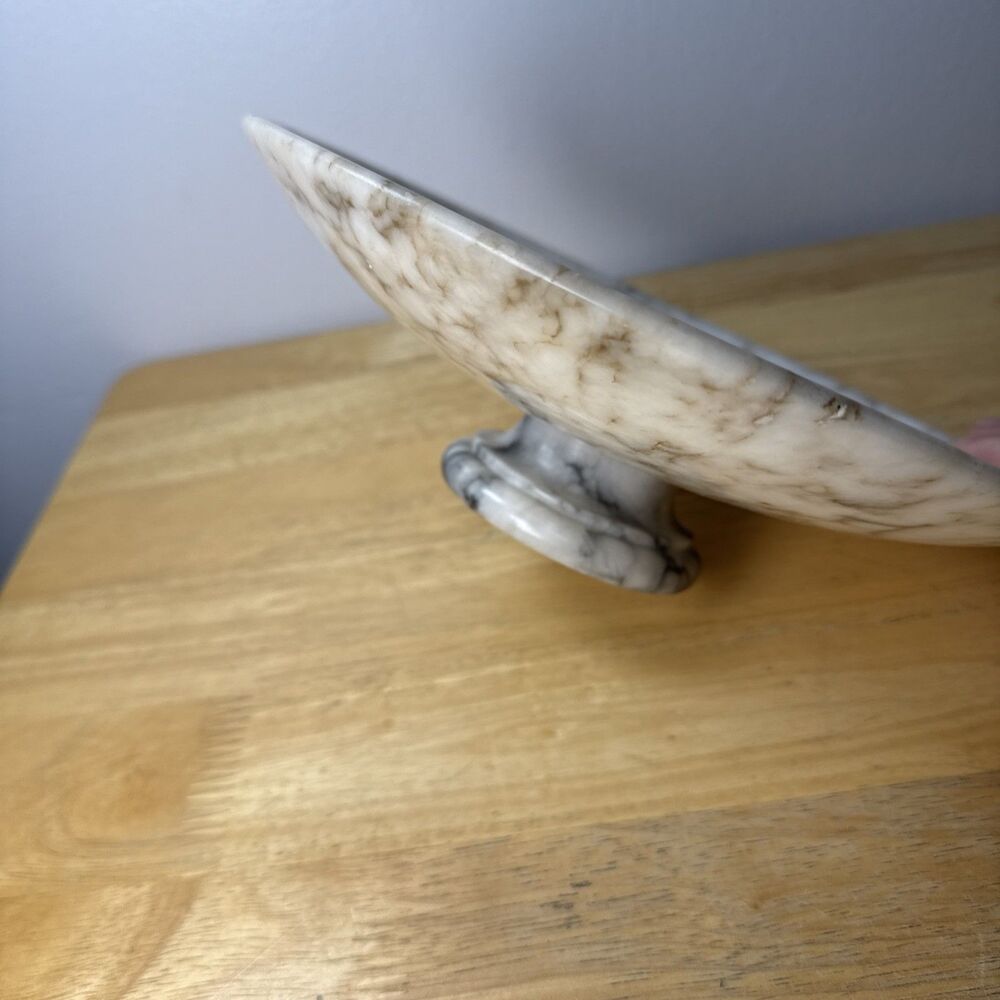 Vintage Italian Marble Pedestal Fruit Bowl Centerpiece 9.5”X 2.75” - Picture 3 of 11